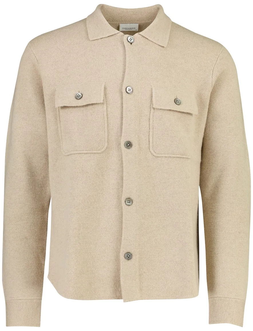 Profuomo overshirt beige wol gebreid met borstzak