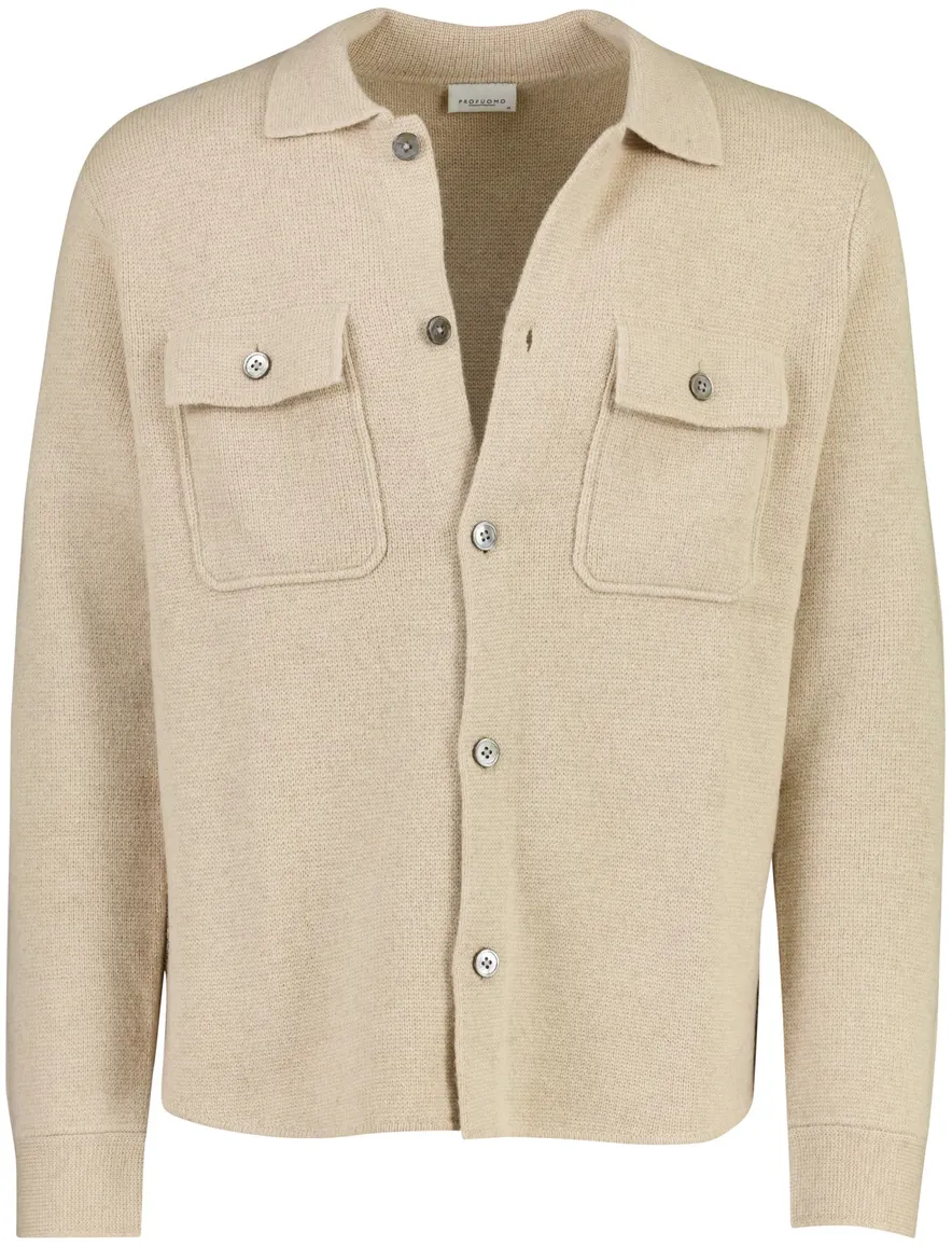 Profuomo overshirt beige wol gebreid met borstzak