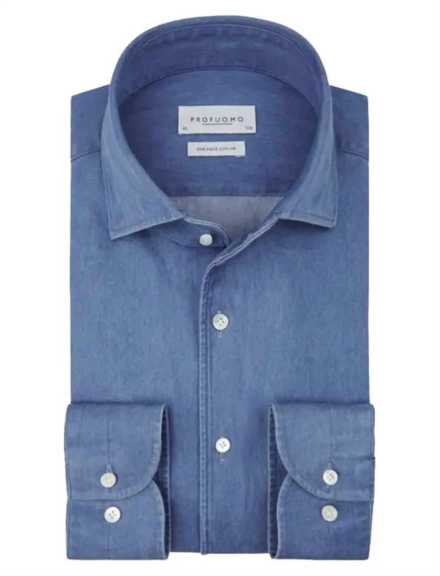 Overhemd Profuomo blauw SHIRT ONE PIECE SF M.BLUE