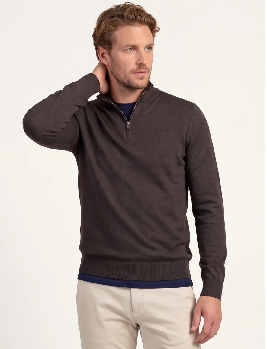 Profuomo trui half zip bruin
