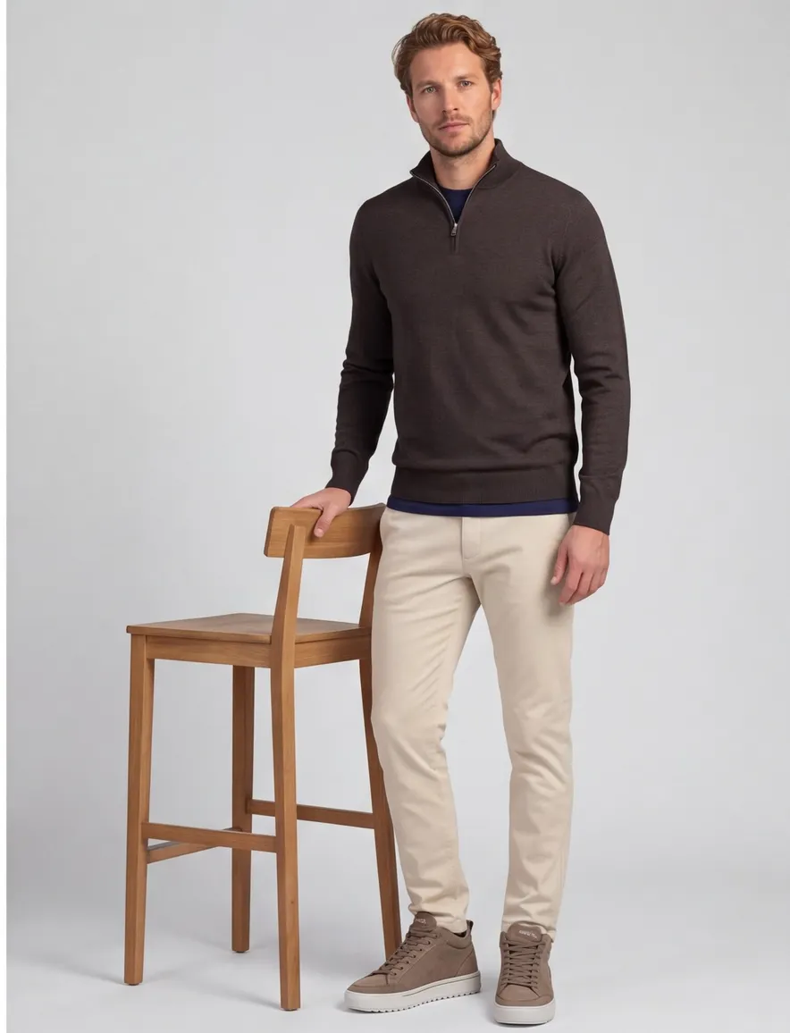 Profuomo trui half zip bruin