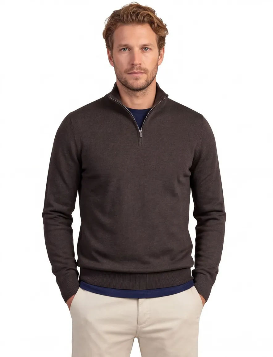 Profuomo trui half zip bruin