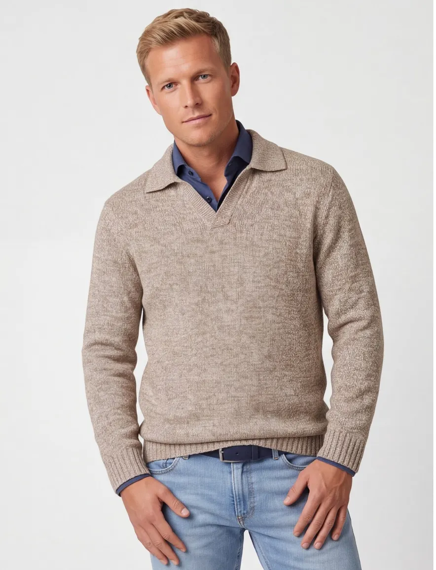 Trui Profuomo beige POLO OPEN COLLAR LS BROWN