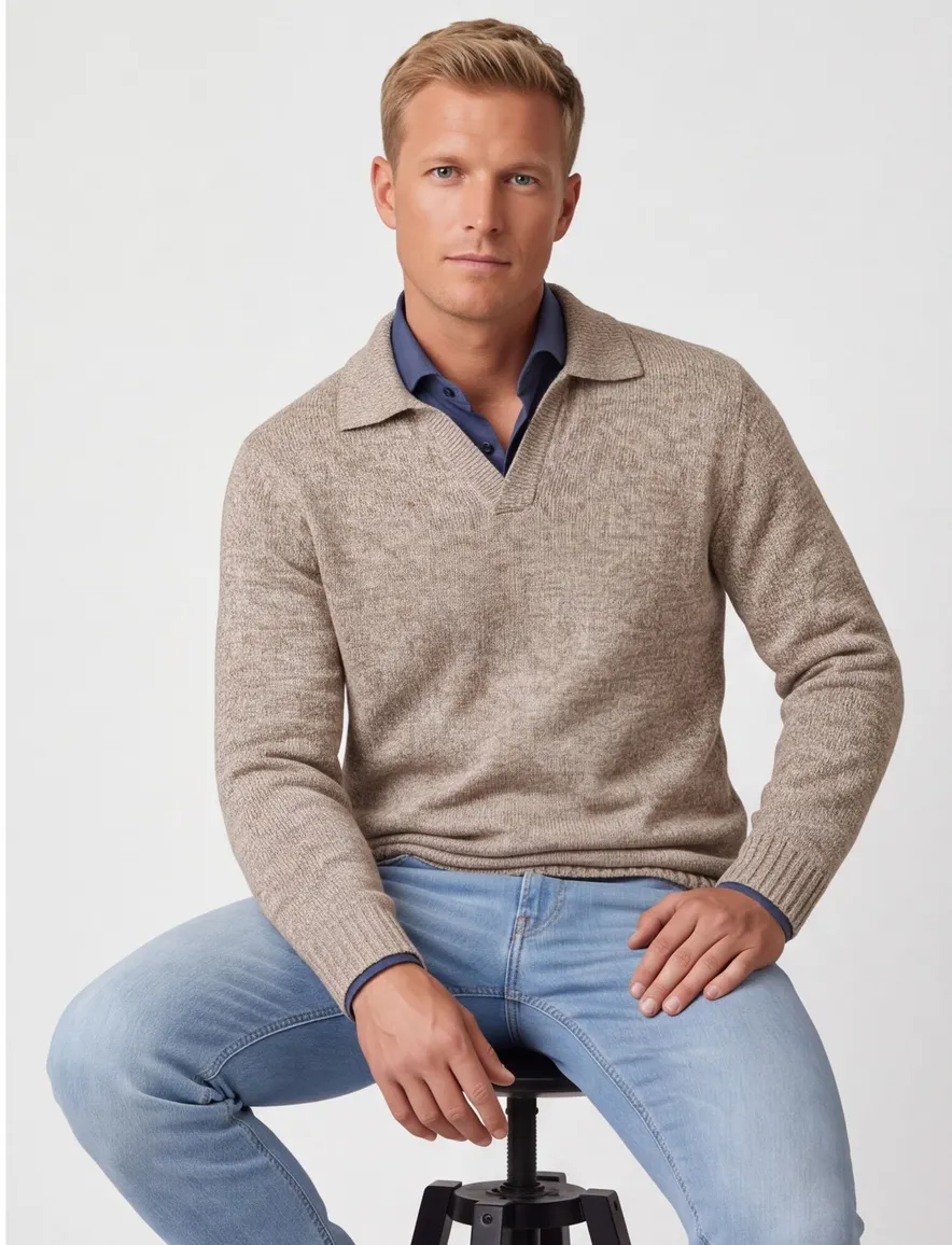 Profuomo trui beige gemêleerd met polokraag gebreid