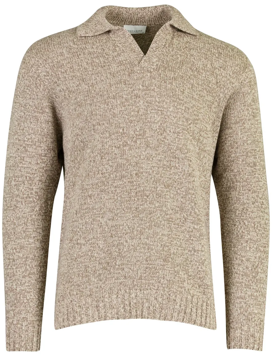 Trui Profuomo beige POLO OPEN COLLAR LS BROWN