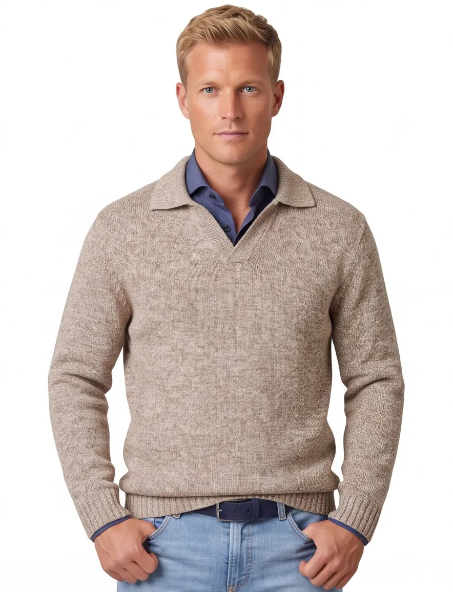 Profuomo trui beige gemêleerd met polokraag gebreid