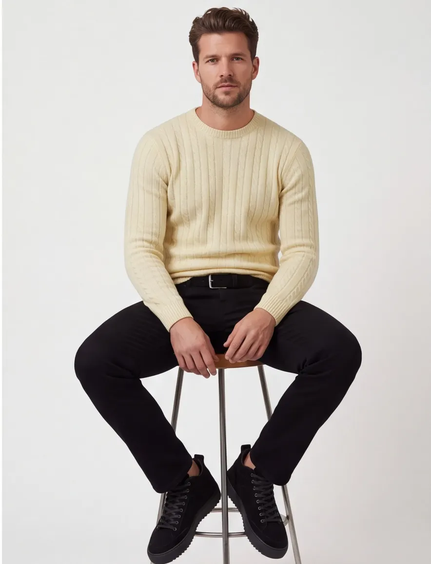 Trui Profuomo creme PULLOVER CREW NECK RAW WH