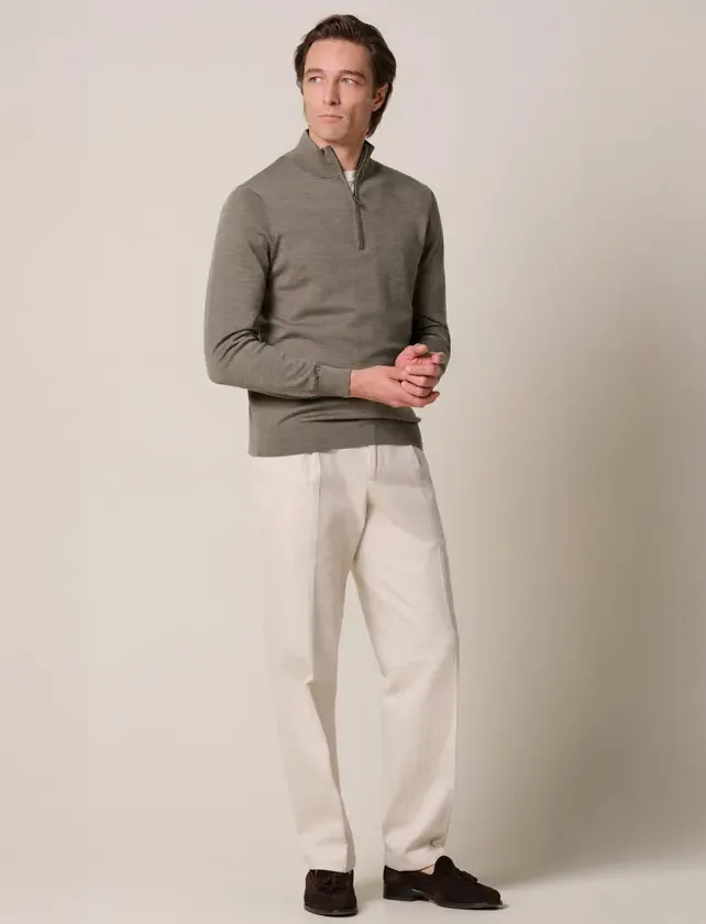 Trui Profuomo khaki PULLOVER HALF ZIP BROWN
