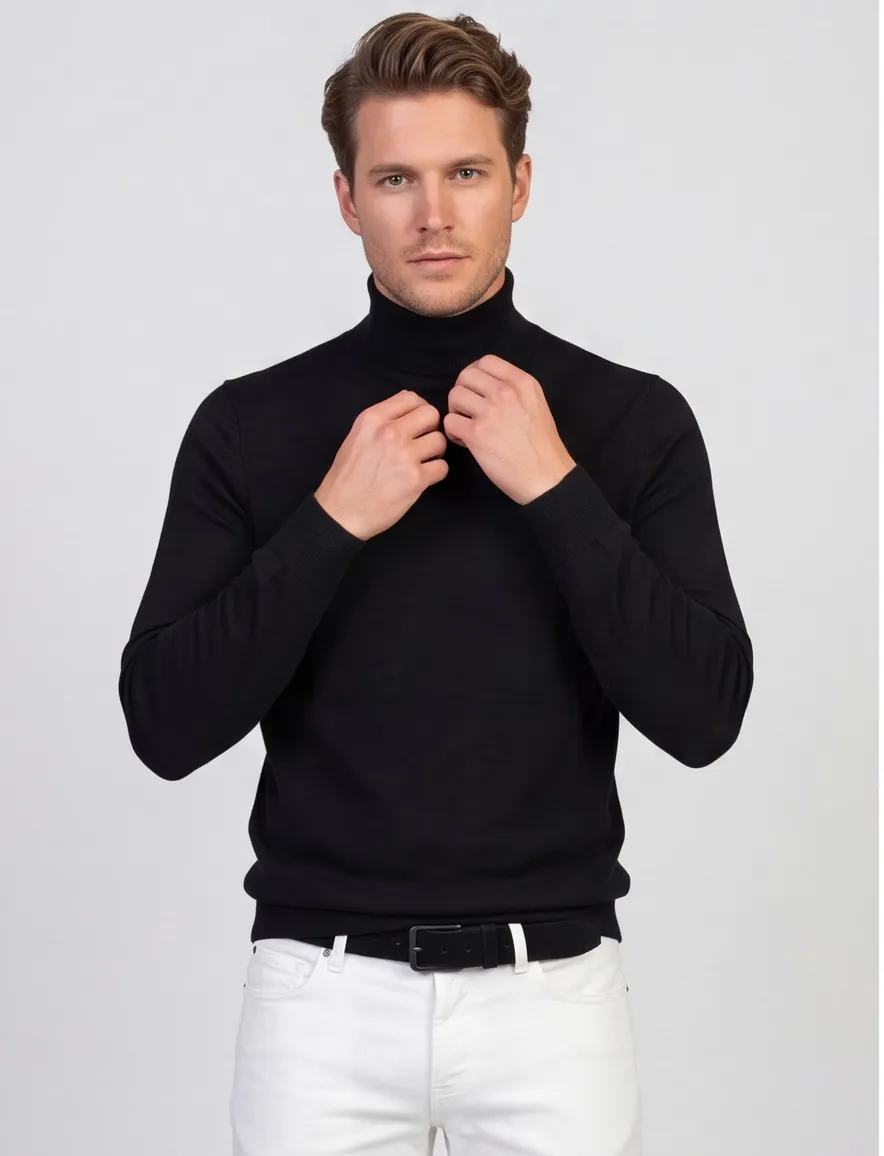 Coltrui Profuomo zwart PULLOVER ROLL NECK BLACK