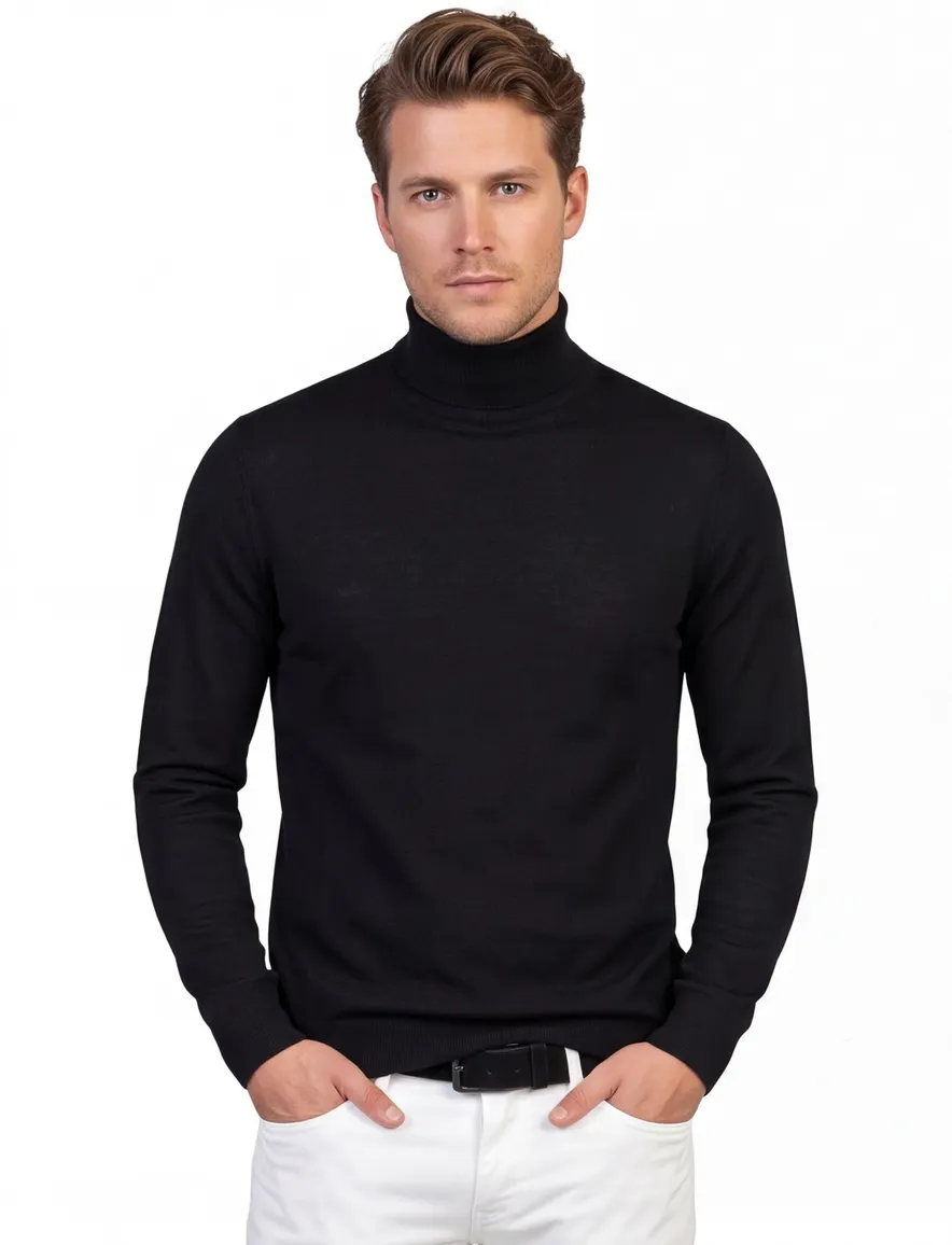 Coltrui Profuomo zwart PULLOVER ROLL NECK BLACK