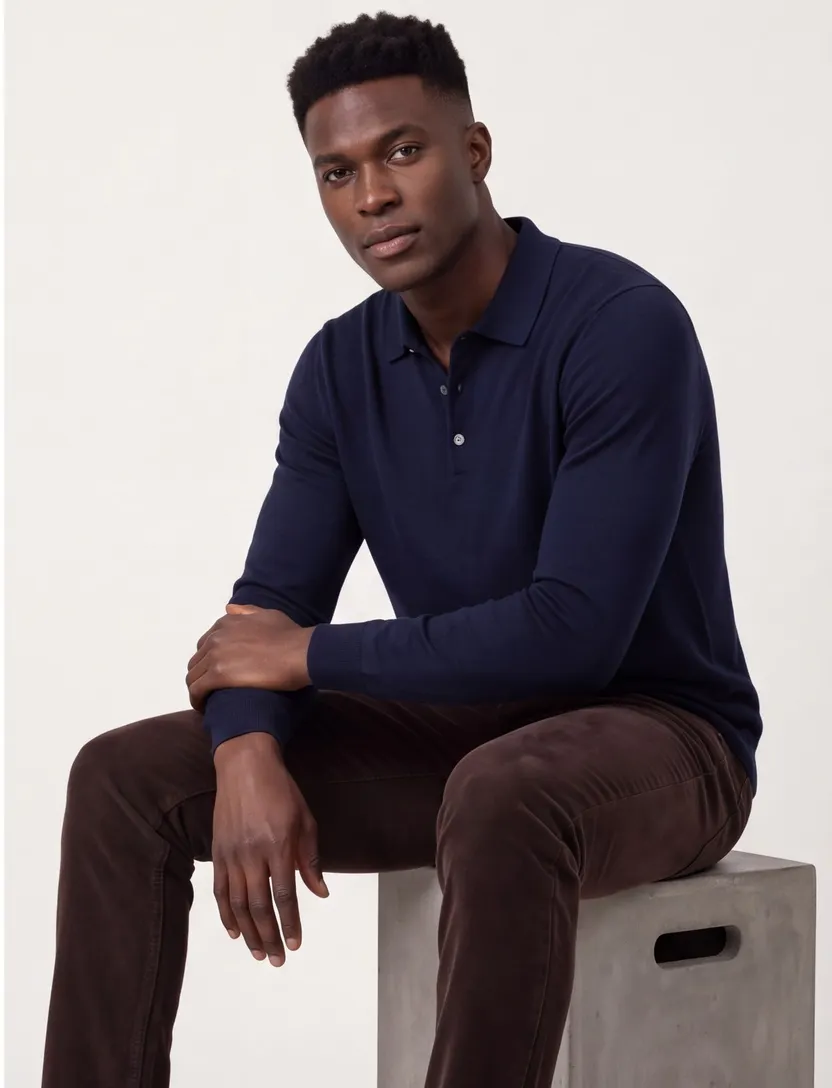 Poloshirt Profuomo donkerblauw wol