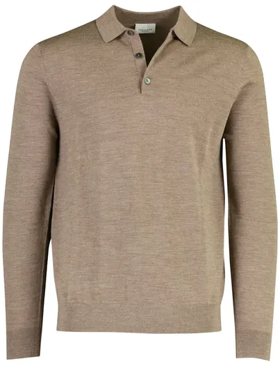 Profuomo Profuomo poloshirt bruin gemeleerd wol