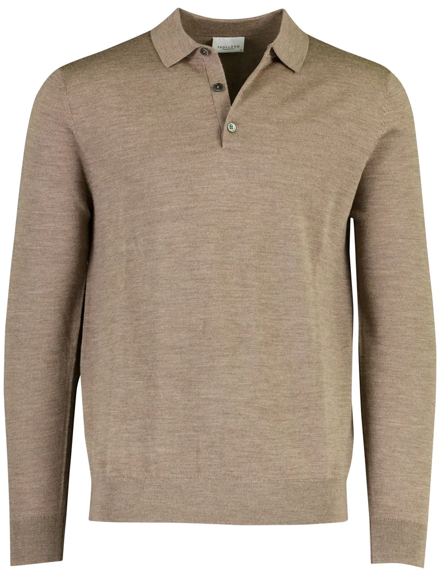 Profuomo poloshirt bruin gemeleerd wol