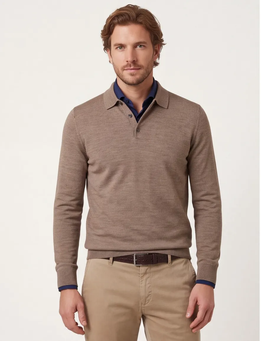 Profuomo poloshirt bruin gemeleerd wol