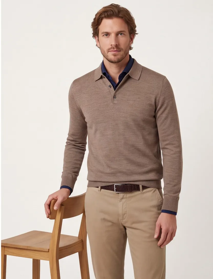 Poloshirt Profuomo bruin wol