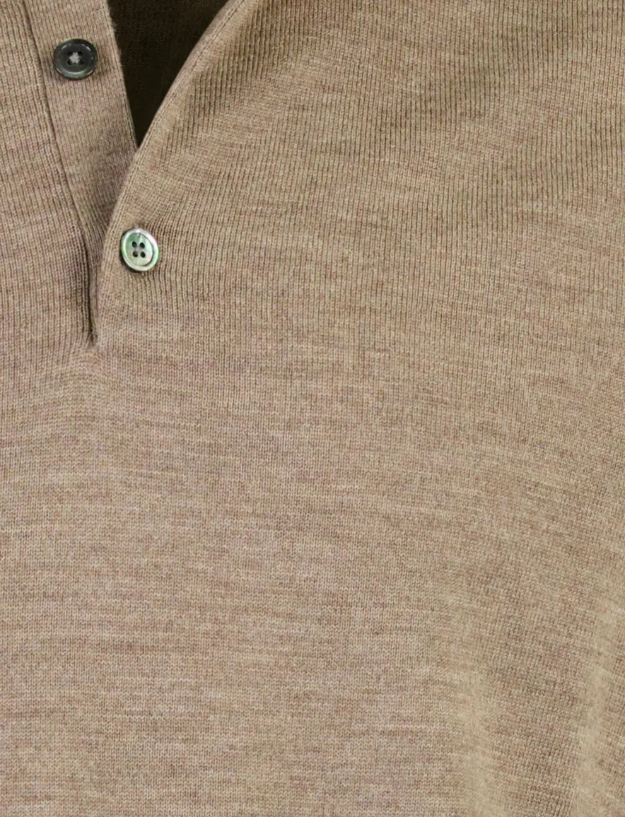 Profuomo poloshirt bruin gemeleerd wol