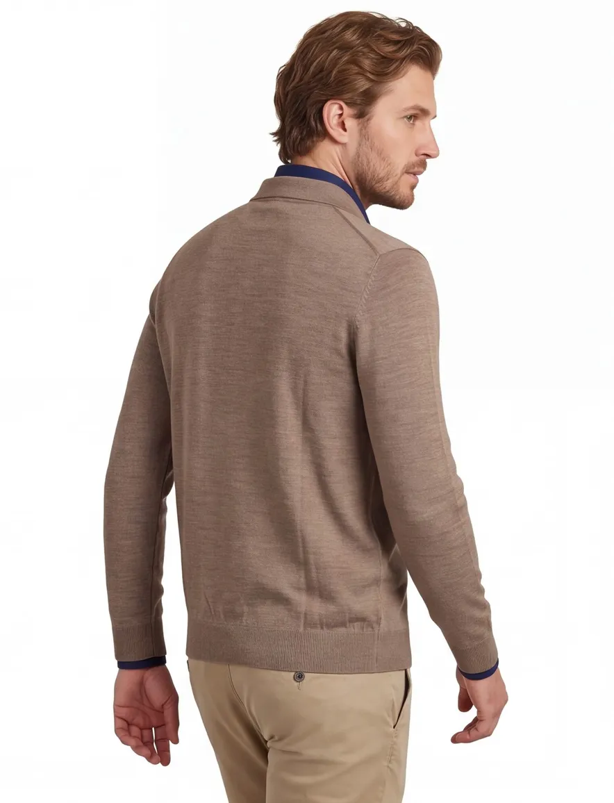 Profuomo poloshirt bruin gemeleerd wol