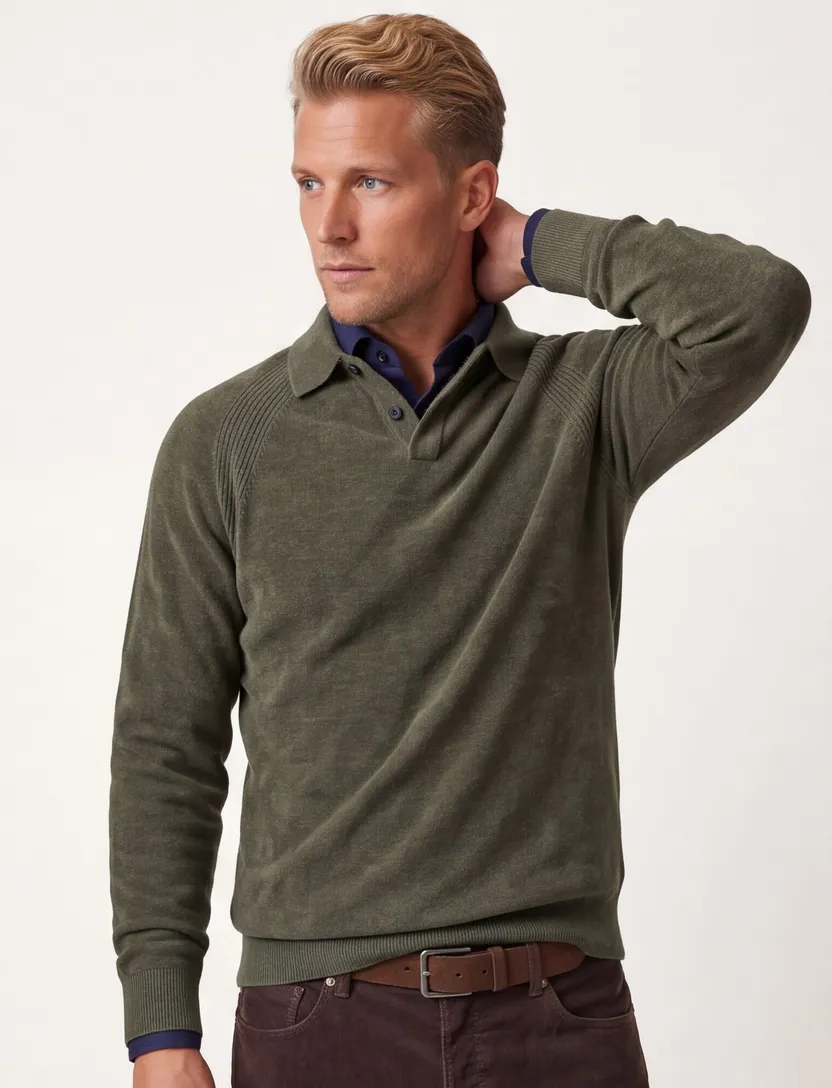 Trui Profuomo olijfgroen half zip knopen