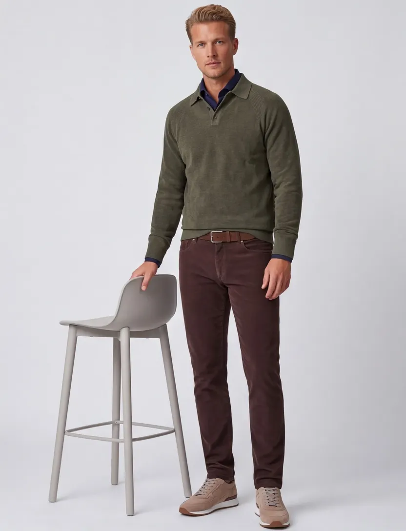 Trui Profuomo olijfgroen half zip knopen