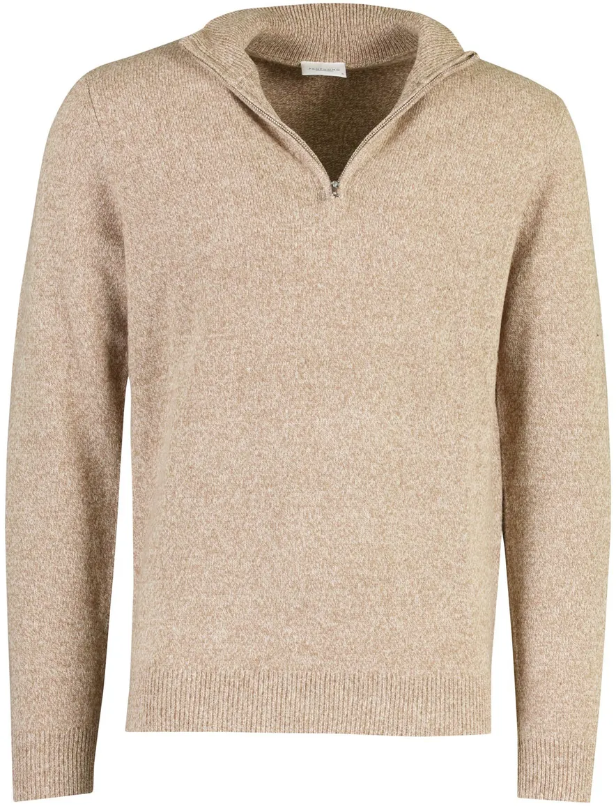 Profuomo trui bruin gemeleerd half zip gebreid