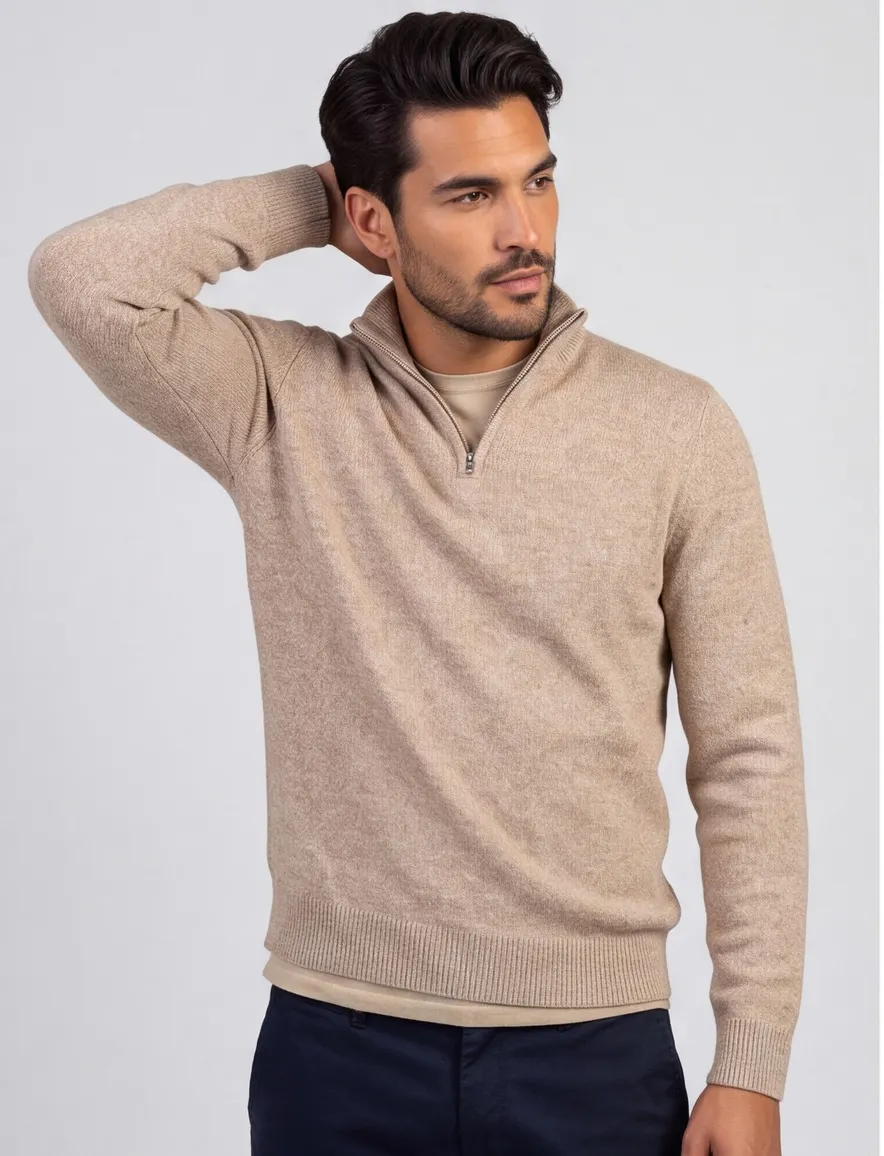 Trui Profuomo bruin PULLOVER HALF ZIP BEIGE