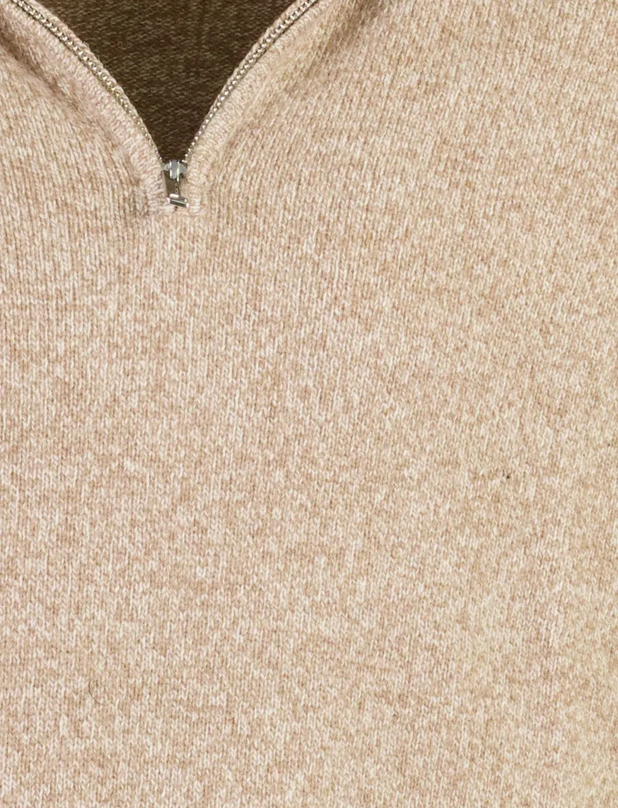 Profuomo trui bruin gemeleerd half zip gebreid