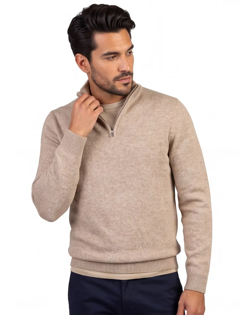 Trui Profuomo bruin wol half zip