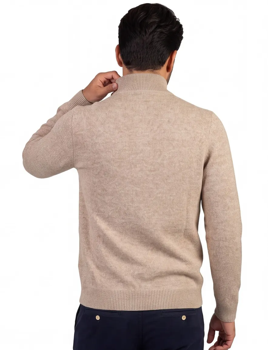 Trui Profuomo bruin PULLOVER HALF ZIP BEIGE