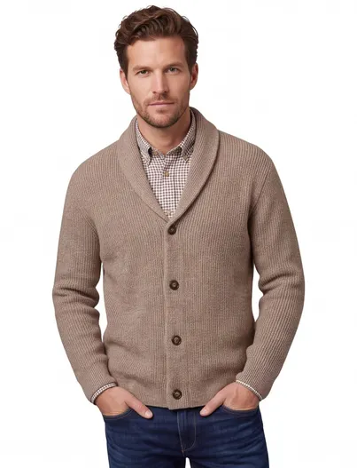 Profuomo Profuomo vest camel gemeleerd gebreid