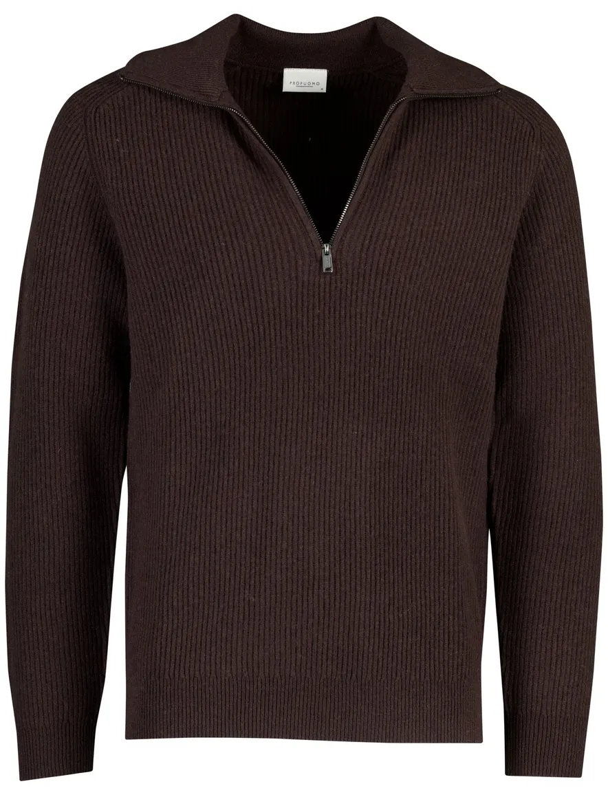 Profuomo trui half zip bruin gebreid