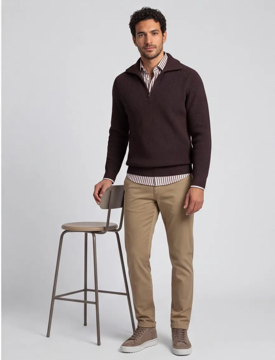Trui Profuomo bruin PULLOVER HALF ZIP D BROWN