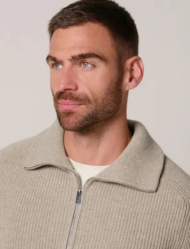Profuomo trui beige wol half zip gebreid