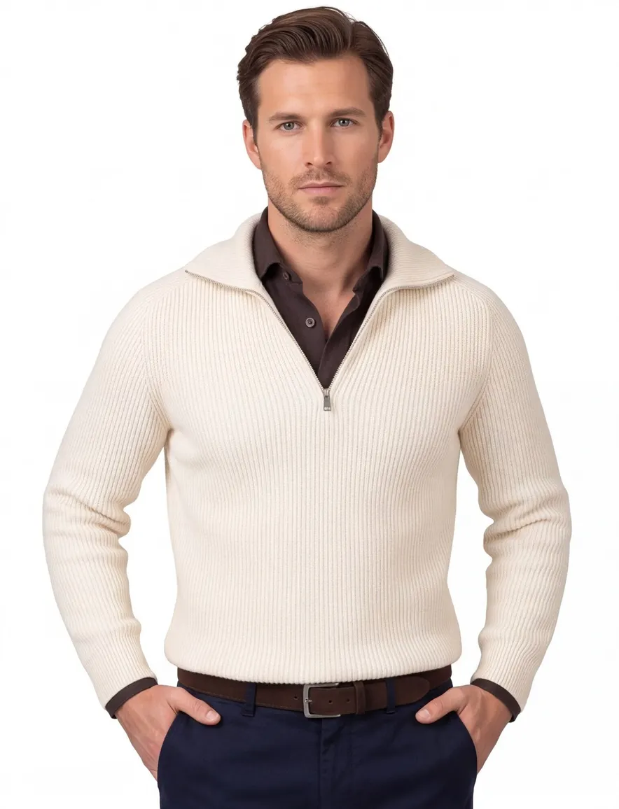 Trui Profuomo creme PULLOVER HALF ZIP SAND