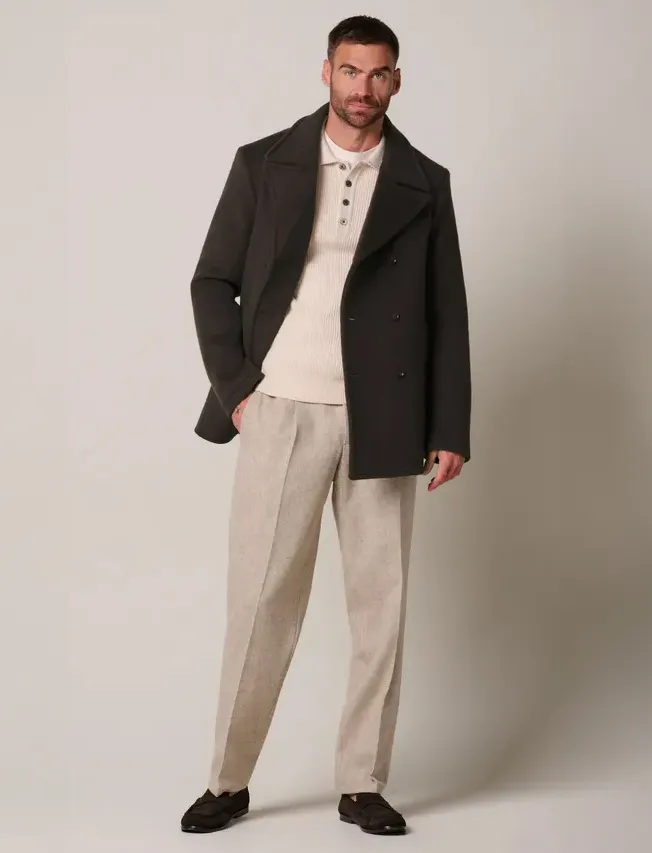 Jas Profuomo bruin OUTERW PEACOAT WOOL D.BRO