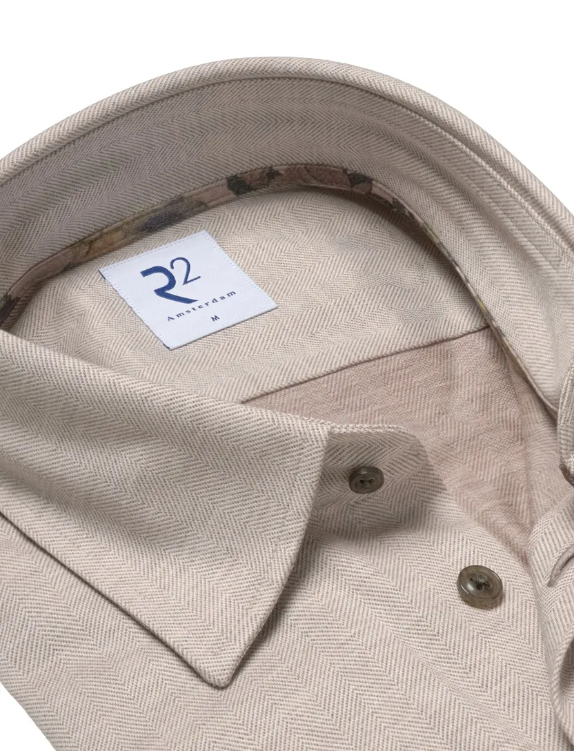 Overhemd R2 beige katoen