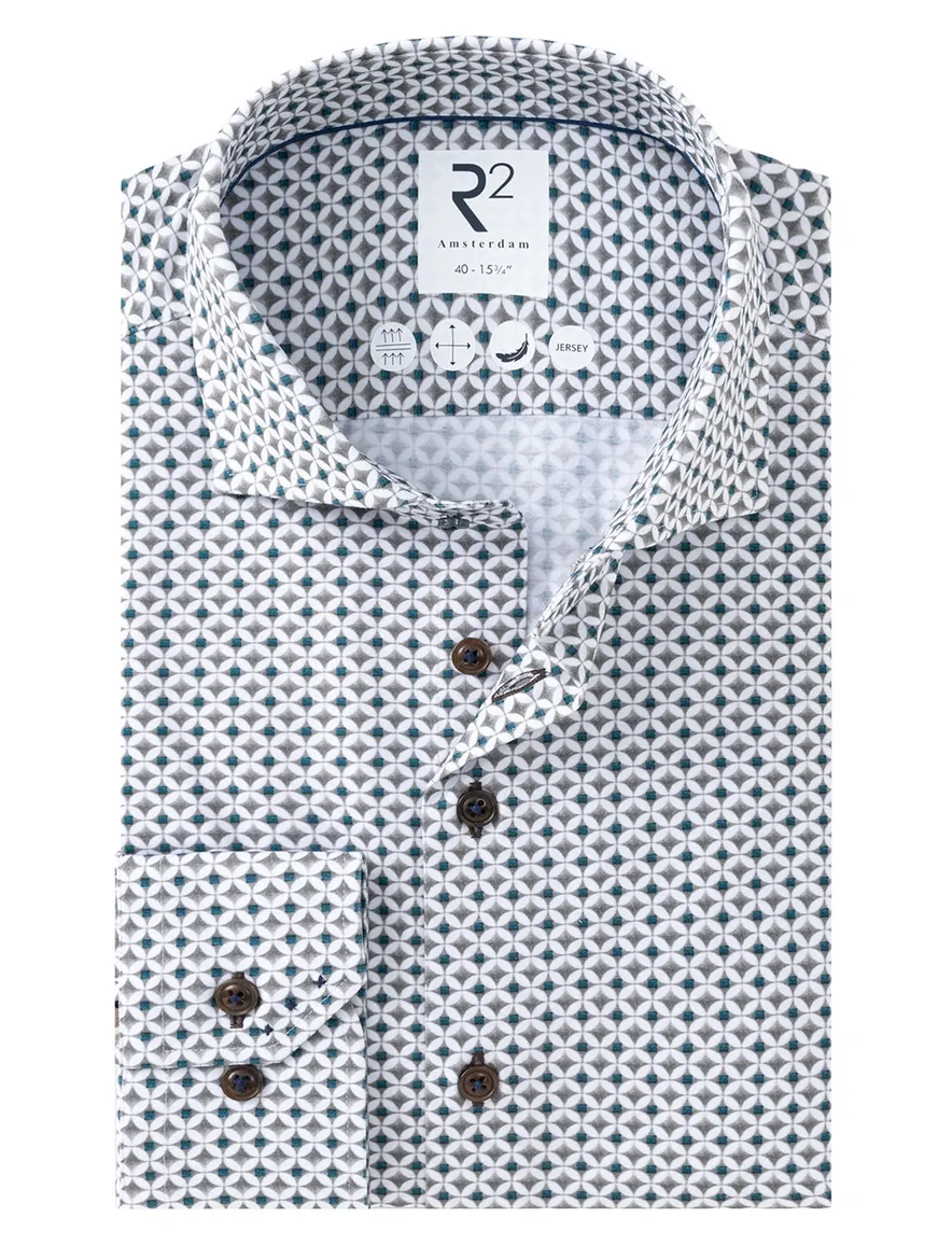 R2 overhemd wit geprint jersey