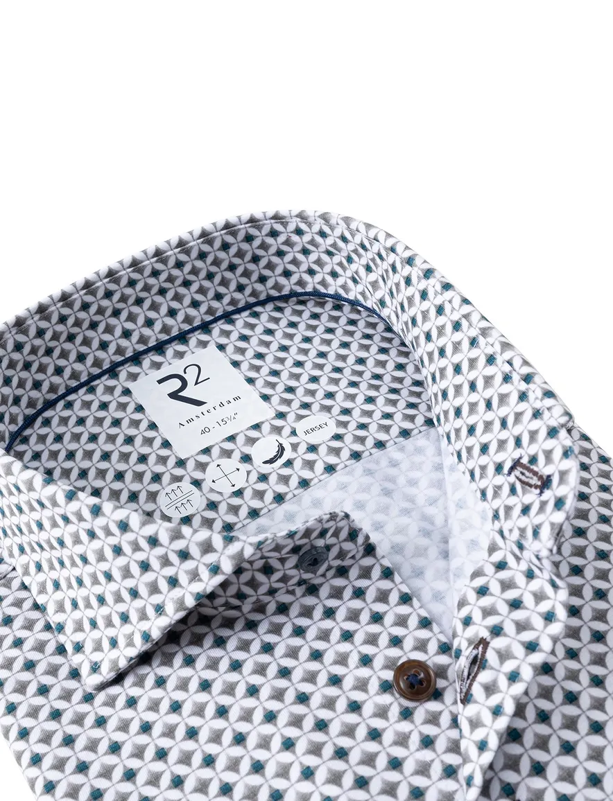 R2 overhemd wit geprint jersey