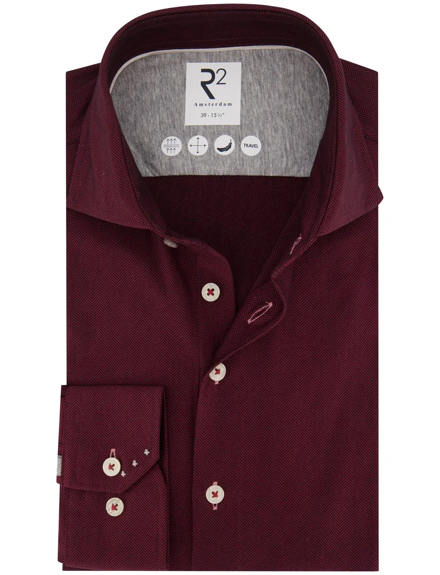R2 overhemd bordeaux geprint