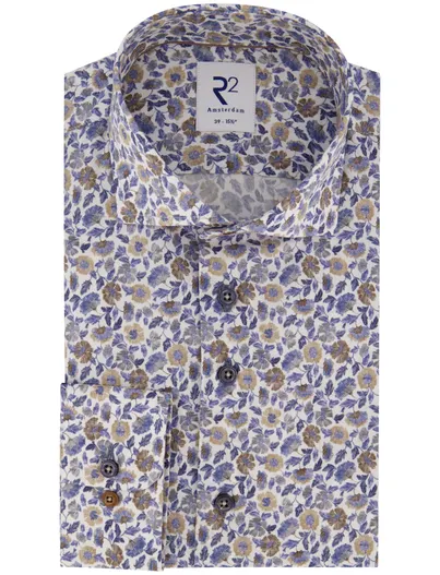 R2 Overhemd R2 blauw bloemenprint