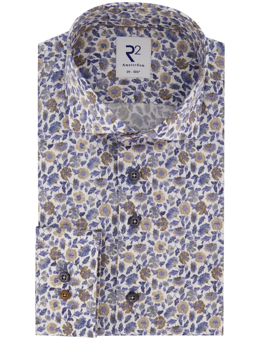 Overhemd R2 blauw bloemenprint