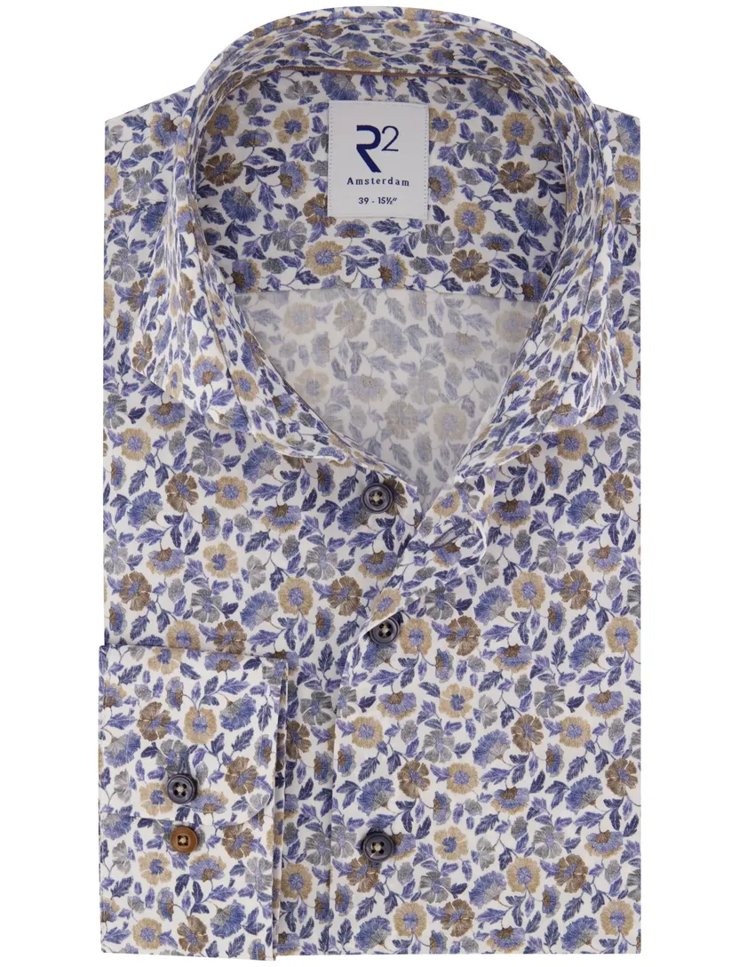 Overhemd R2 blauw bloemenprint