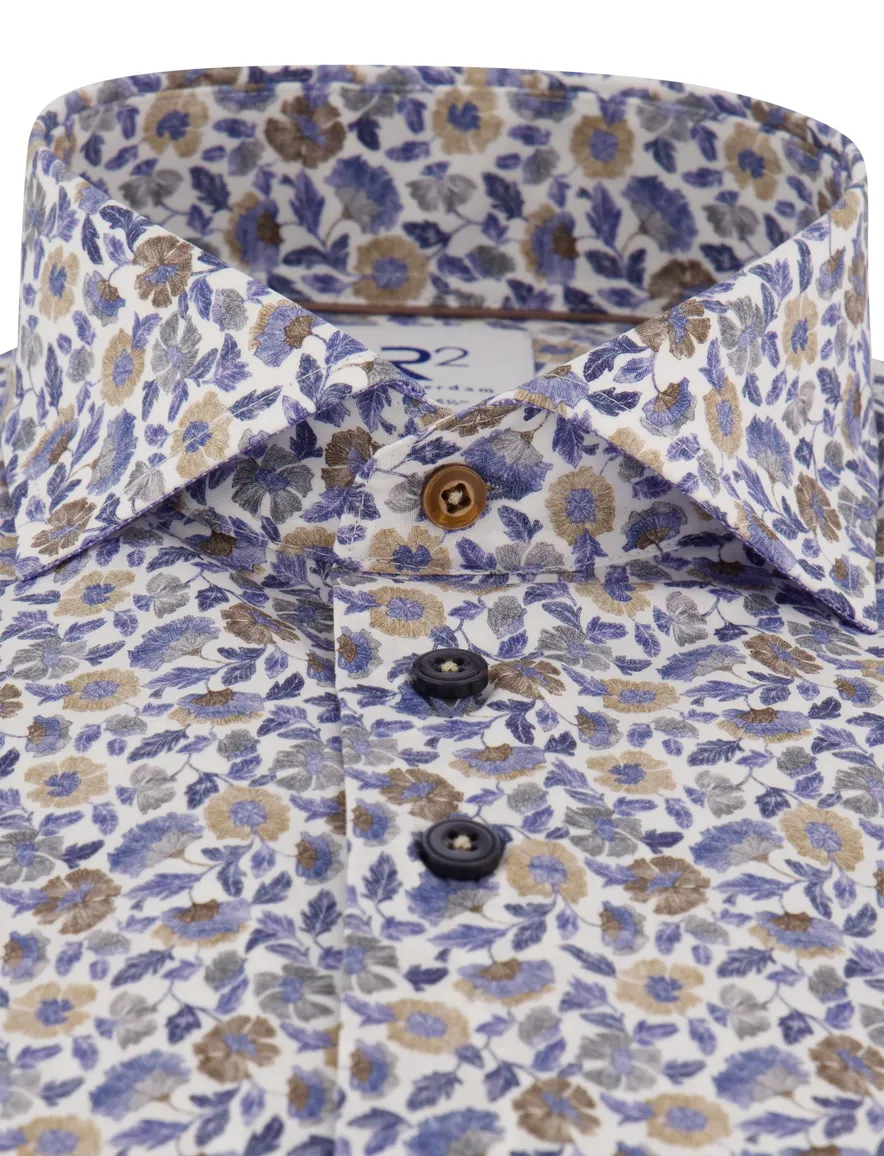 R2 overhemd blauw bloemenprint