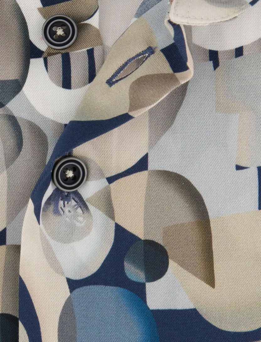 Overhemd R2 beige grafisch print