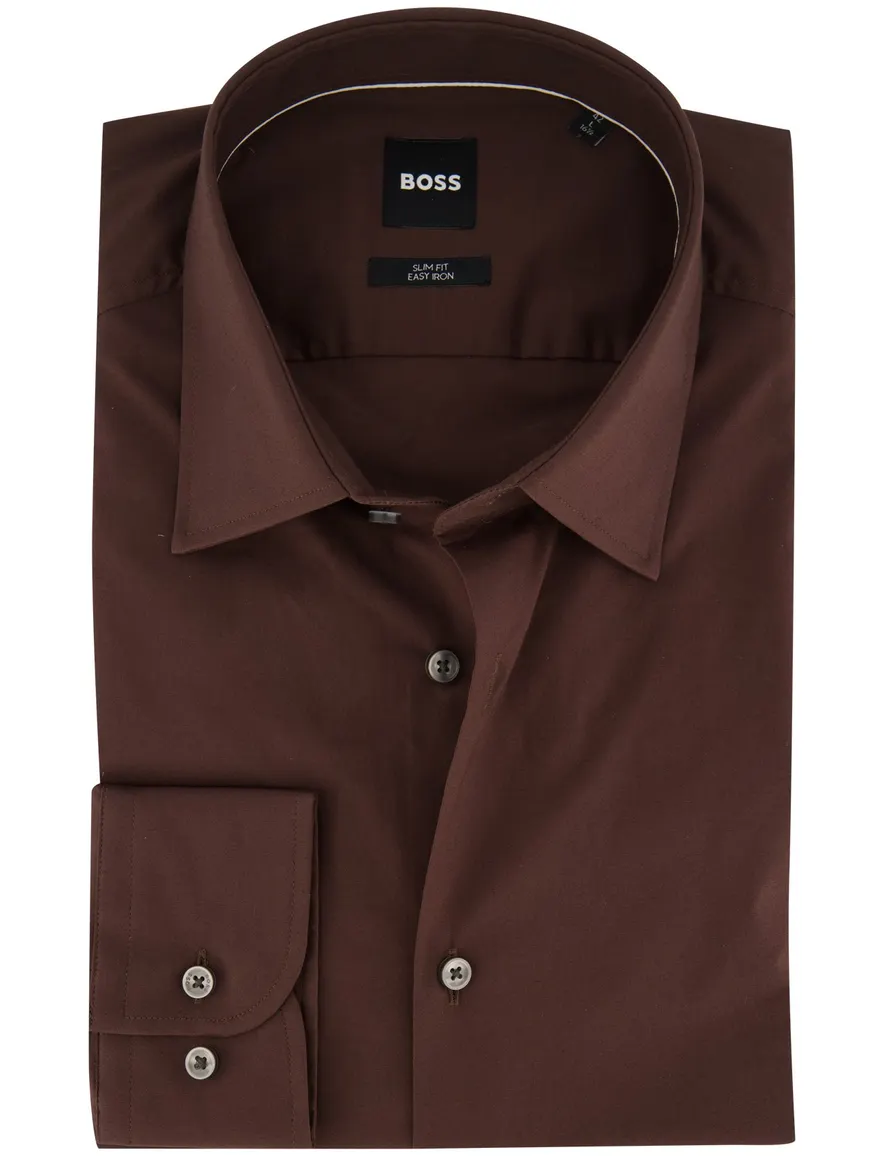 BOSS Black overhemd bruin stretch