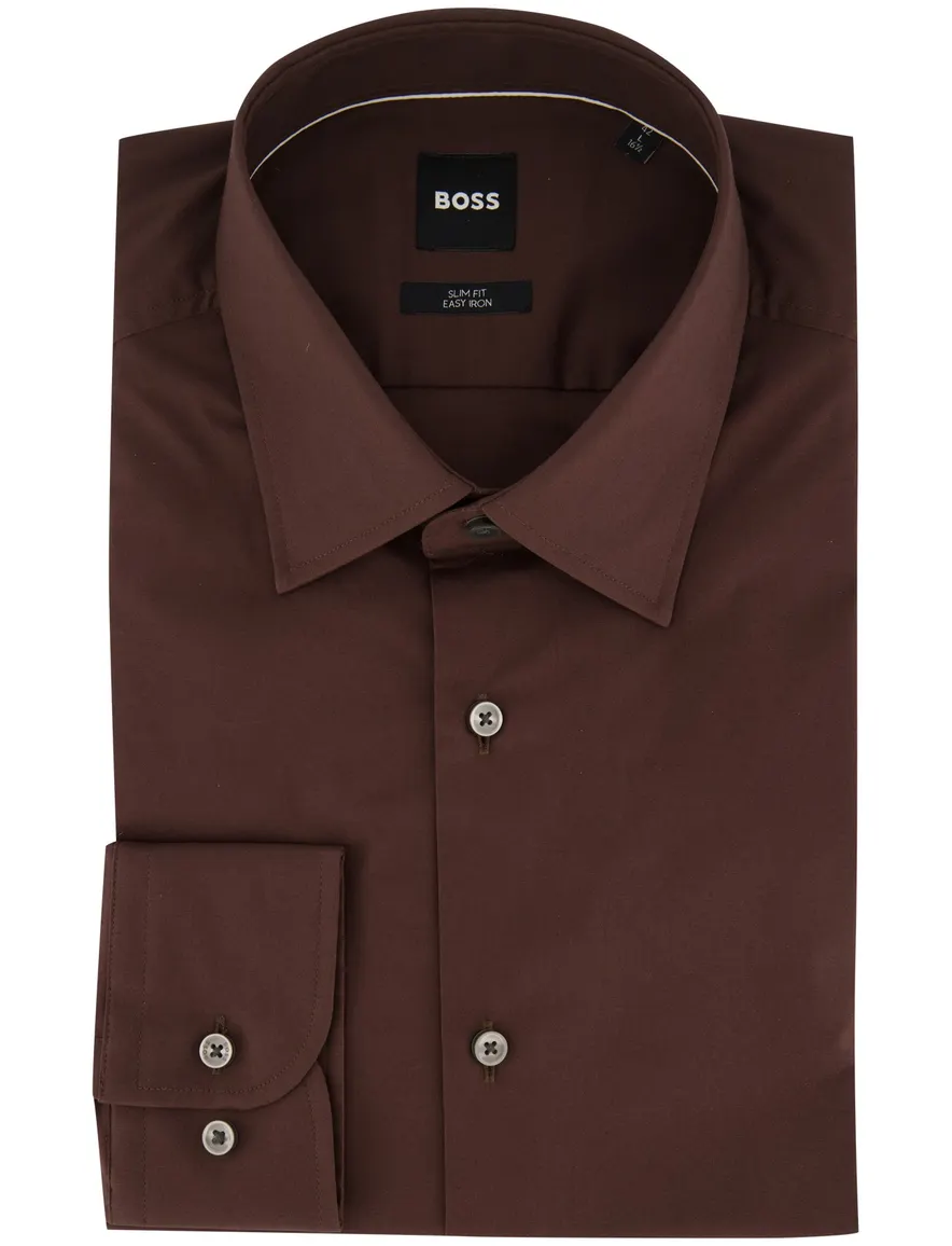 BOSS Black overhemd bruin stretch