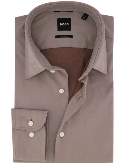 Hugo Boss BOSS Black overhemd bruin geprint met stretch