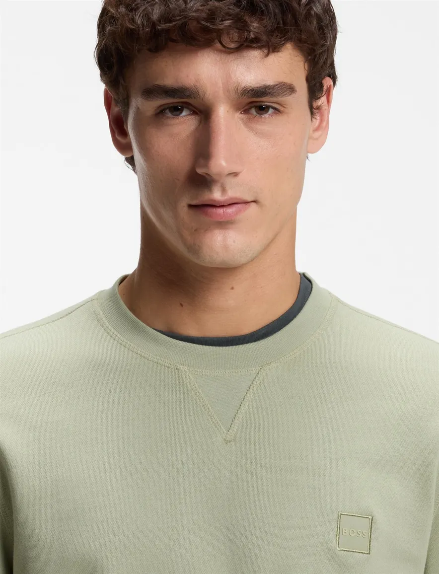 BOSS Orange trui groen sweater met logopatch
