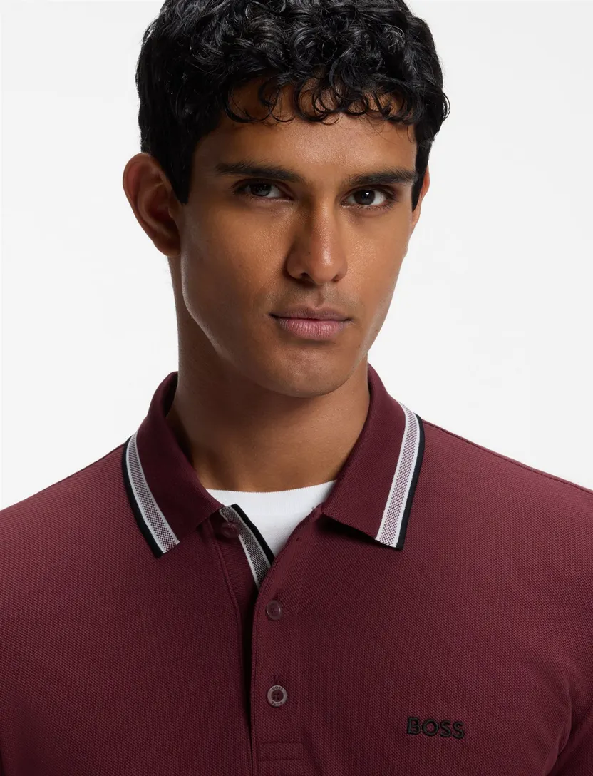 Poloshirt BOSS Plisy bordeaux katoenpiqué