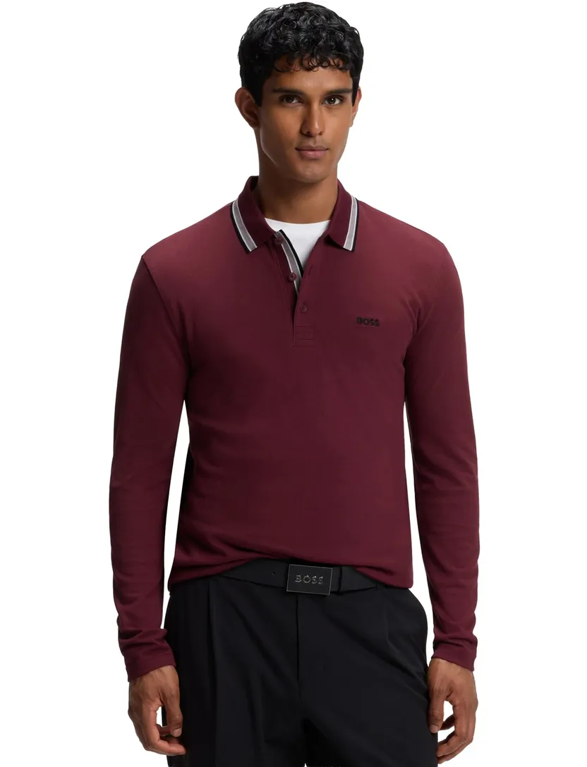 Poloshirt BOSS Plisy bordeaux katoenpiqué