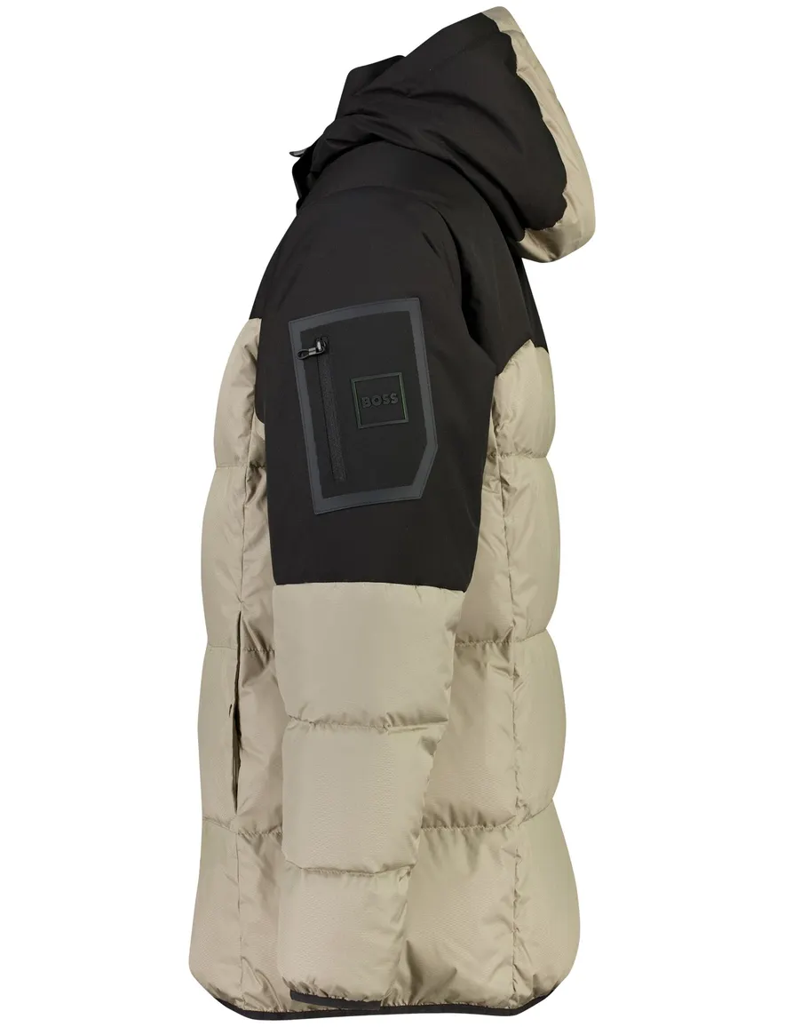 BOSS Green gewatteerde jas khaki gevoerd